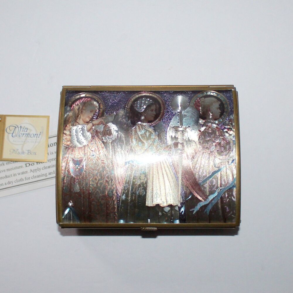 Via Vermont Enesco Music Box Angels by Anne Yvonne Gilbert Vtg 1996 glass brass